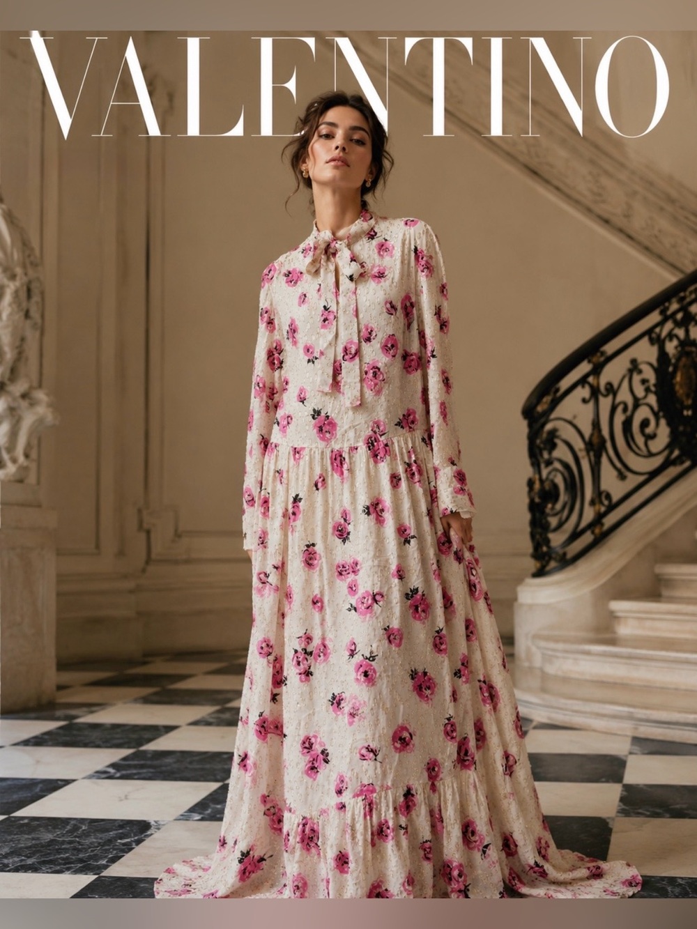 VALENTINO  floral metallic-thread midi dress NWT sz EU 44./ US sz 8